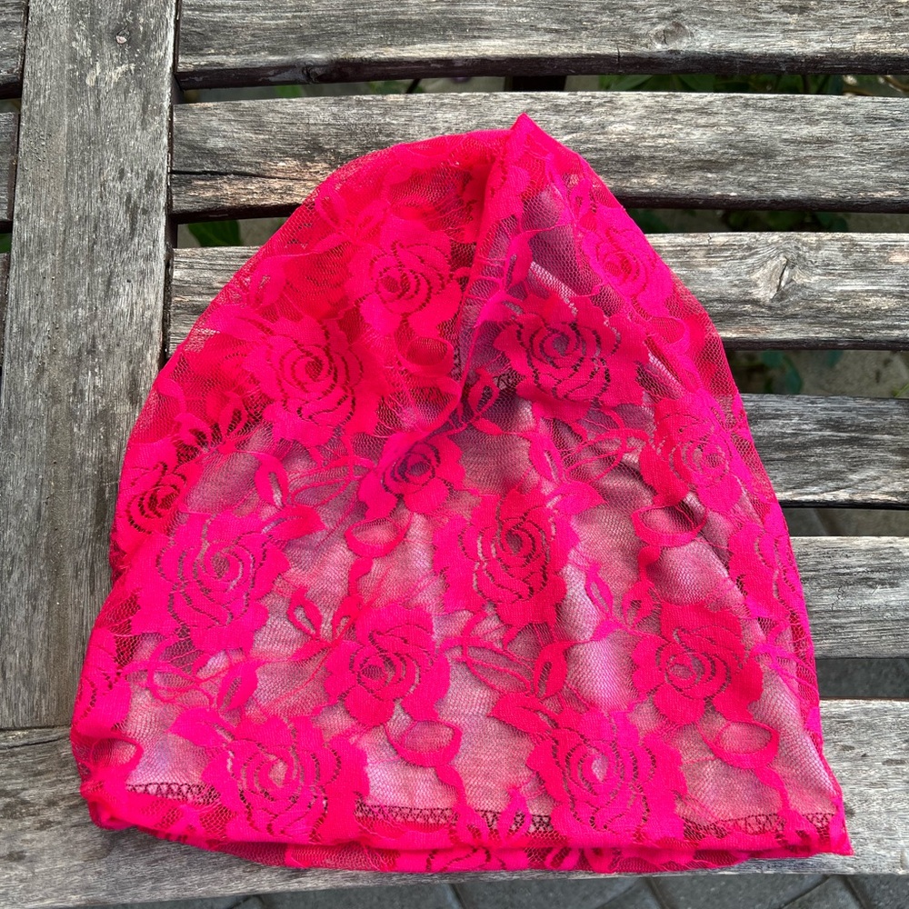 Dark Rose Pink Lace Slouchy Beanie